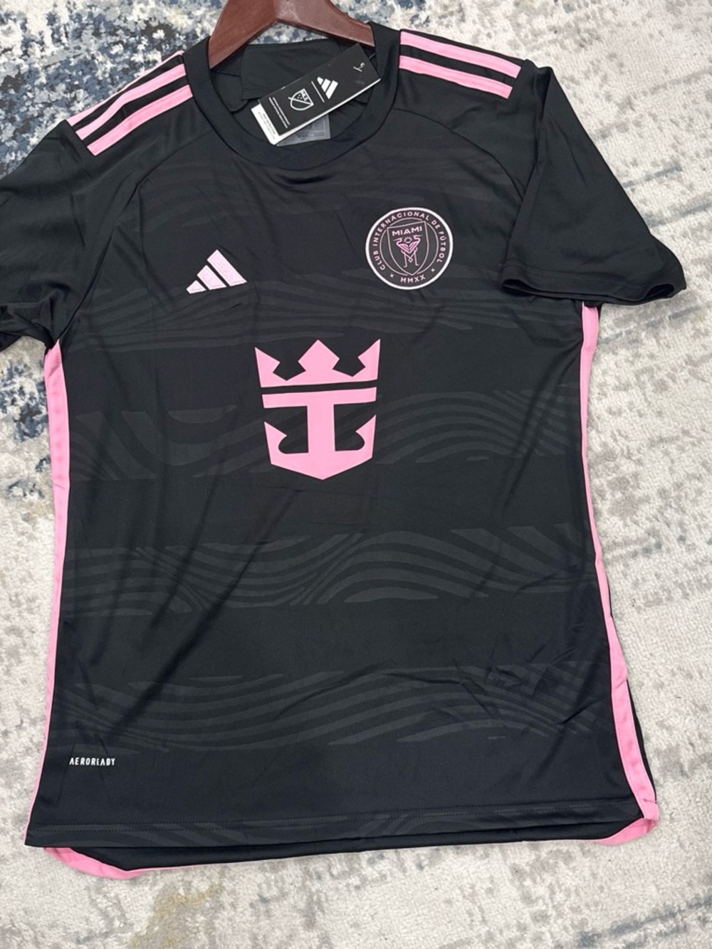 adidas Black and Pink Miami CF Style Men's Soccer Jersey